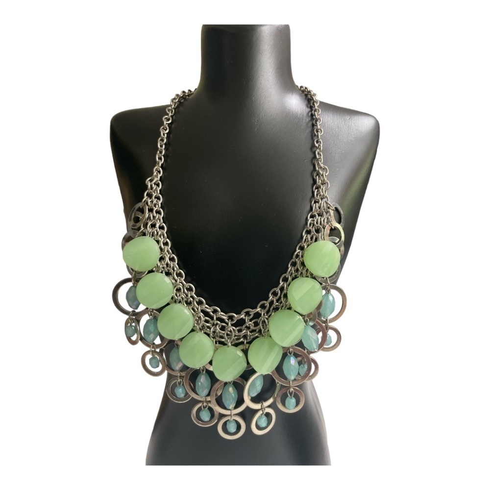 Unbranded Mint and blue Glass beads necklace with silver circles